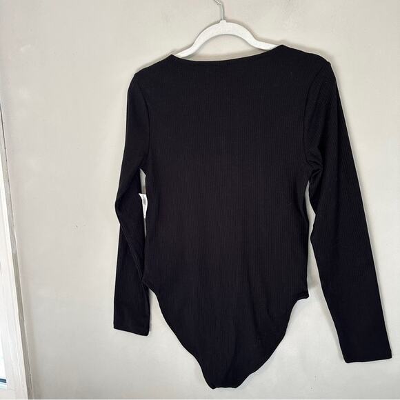 Old Navy Long-Sleeve Square Neck Rib Knit Bodysuit Black NWT Large - Picture 6 of 9